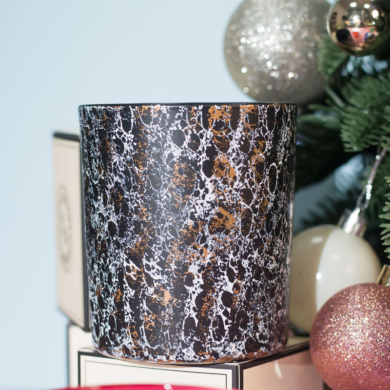 Bougeoir en verre noir décoré de 11 oz pour bougies parfumées