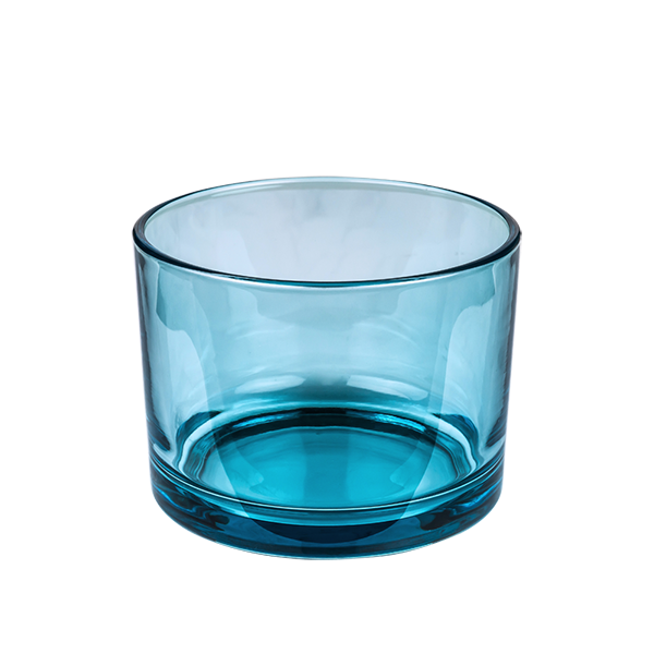 Portacandele in vetro blu traslucido a 3 stoppini 14,5 once