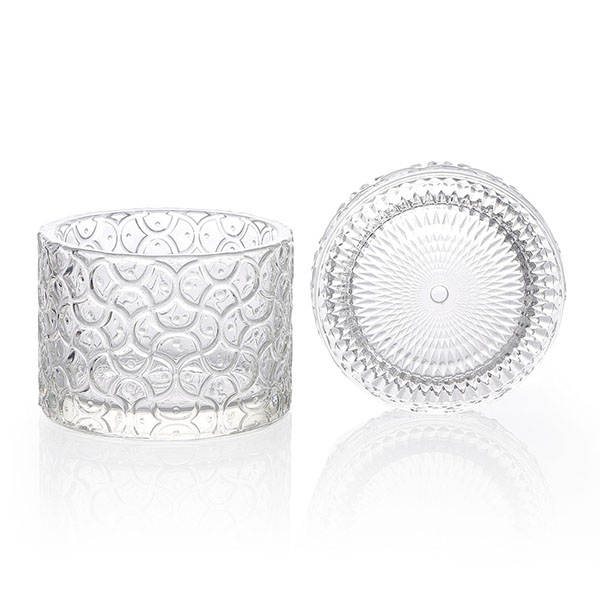 9x6.5cm Embossed Candle Glass 7 oz with Glass Lid 