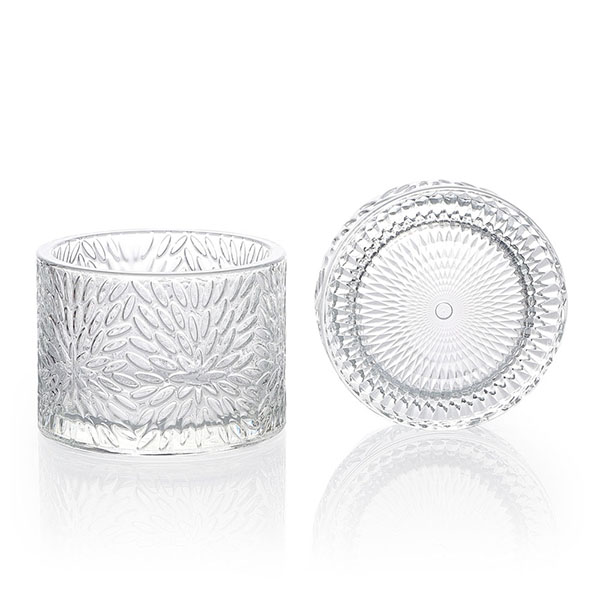 Vidro de vela em relevo 9x6,5 cm 7 oz com tampa de vidro 