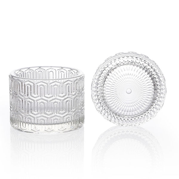 زجاج شمعة منقوش 9x6.5 سم 7 أونصة مع غطاء زجاجي