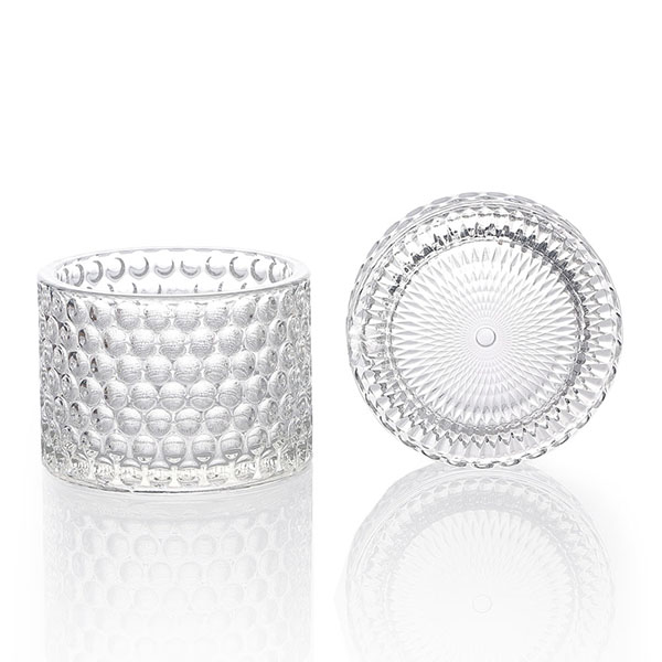 9x6.5cmエンボスキャンドルホルダーガラス容器蓋付き「ドット」