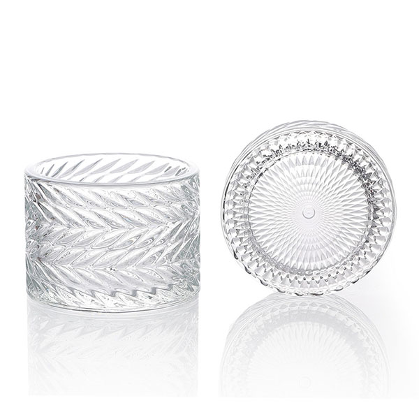 En vente 9x6.5cm Bougeoir en relief Récipient en verre