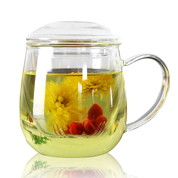 21oz Sustainable Bososilicate Glass Tea Cup with Glass Filter Glass Lid