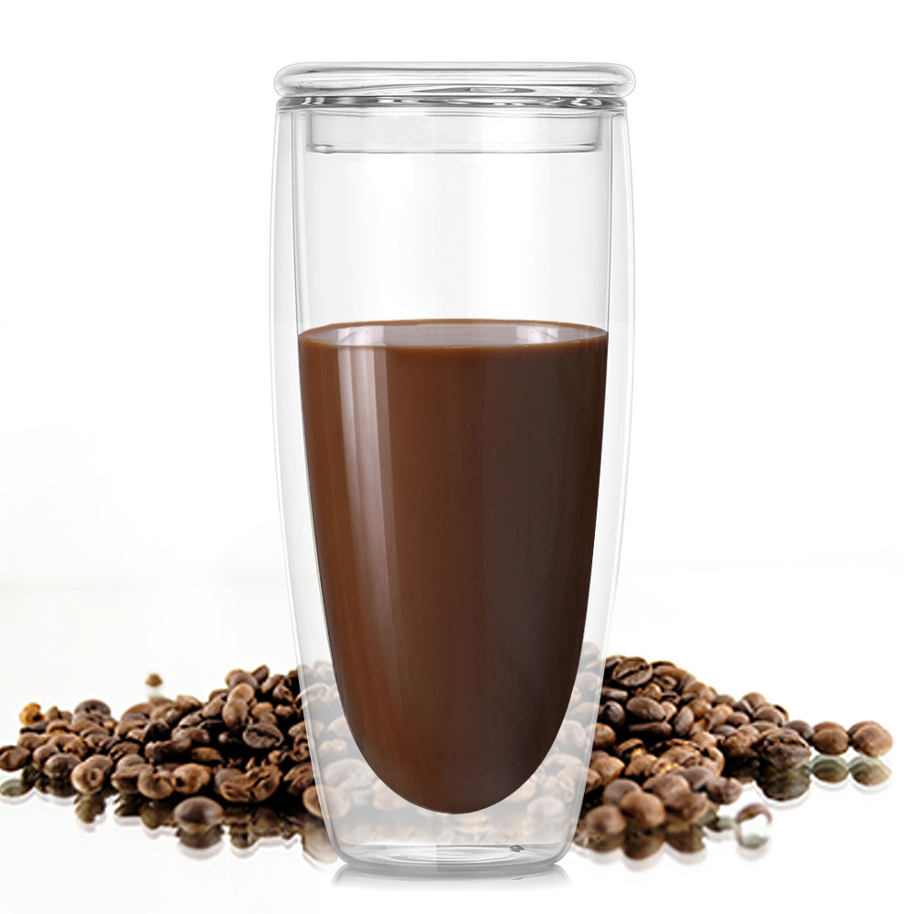 Taza de vidrio de borosilicato de 20 oz con tapa para café