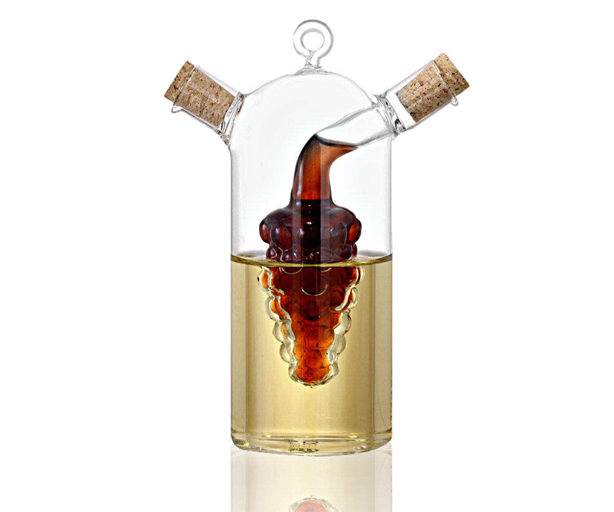 Borosilicate Glass Grape Motif Oil and Vinegar Cruet Dispenser Bottle