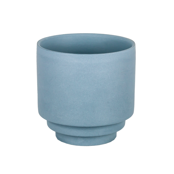 جرة سيراميك زرقاء غير لامعة شمعة معطرة مع حاوية شمعة على شكل قاعدة مع شعار مخصص متاح