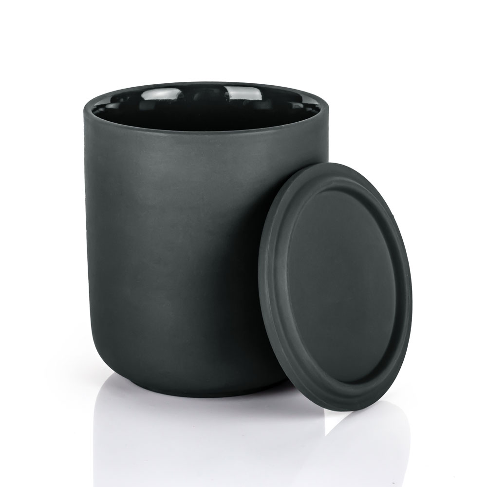 Matte Black 10oz Ceramic Clay Handmade Stoneware Candle Jar With Lid