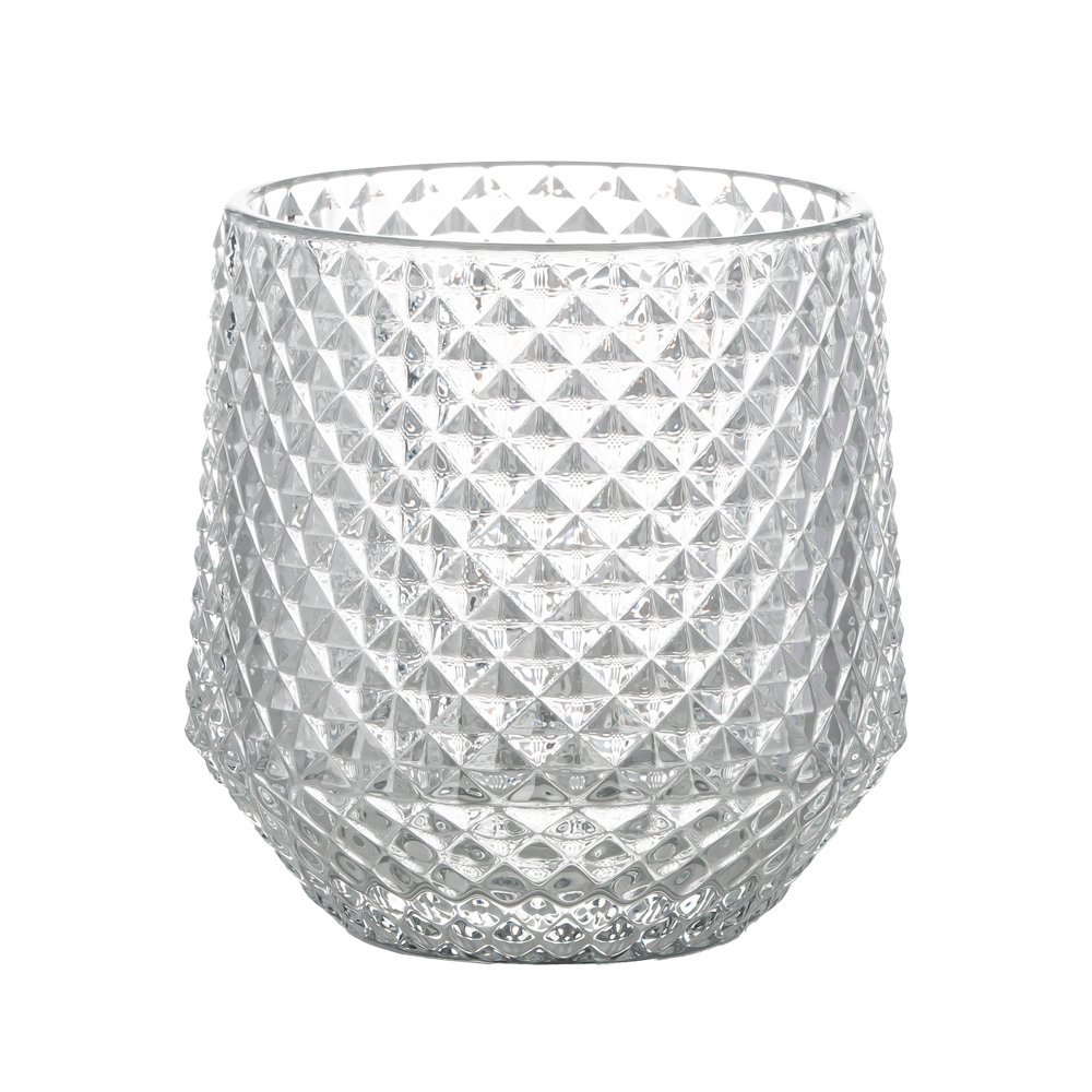 Reka bentuk Berlian Pemegang Lilin Kaca Corak Timbul 10oz