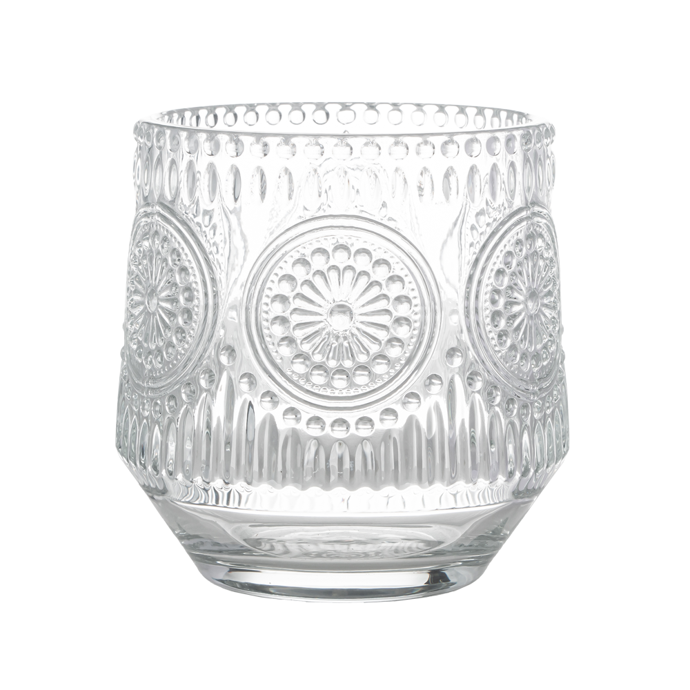 10oz Embossed Pattern Glass Candle Holder Circle Design
