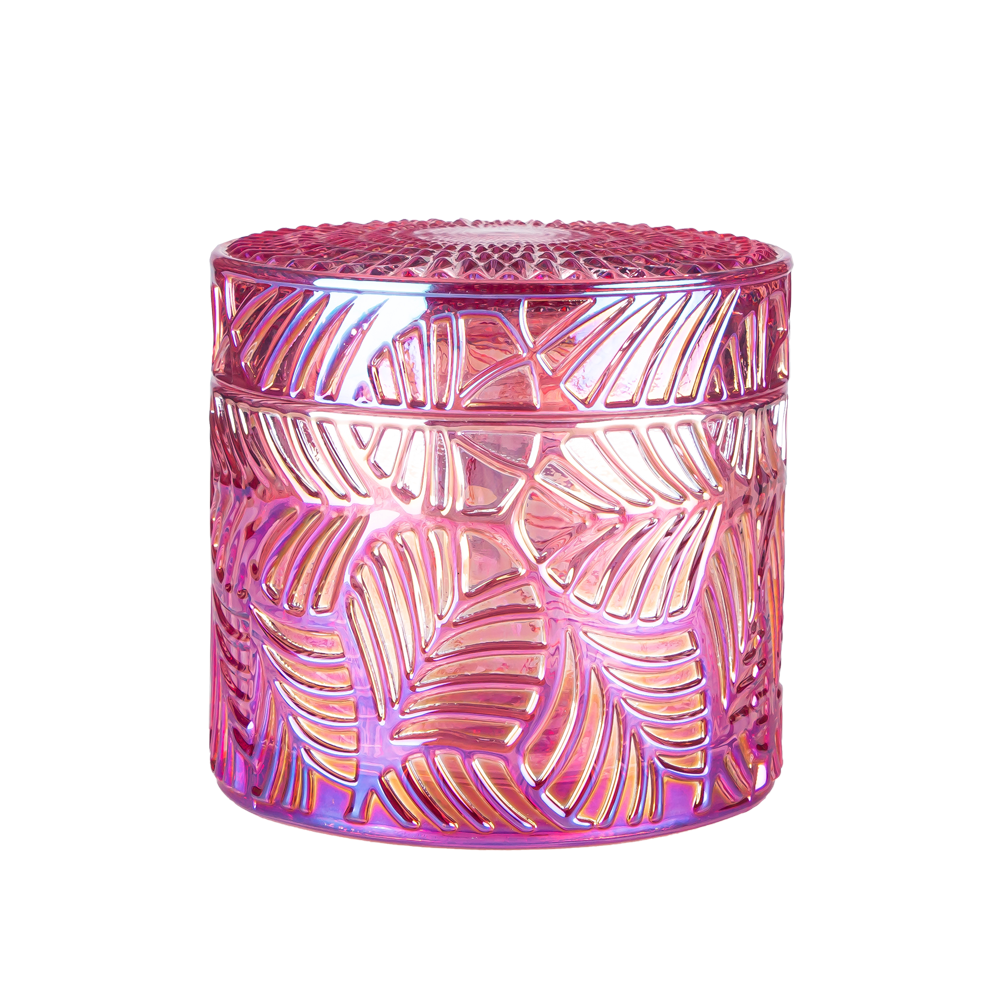 铁镀粉红色玻璃烛台带盖葡萄柚大豆蜡烛