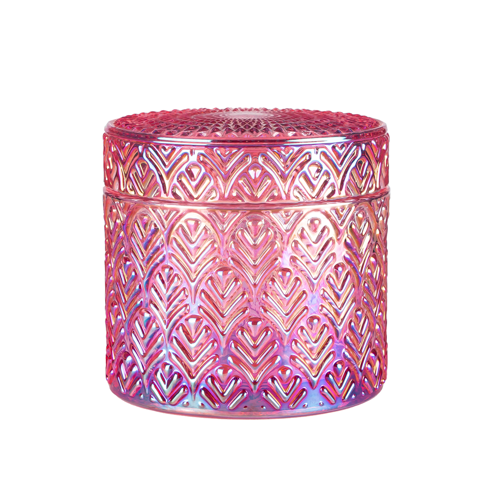 6oz 浮雕图案玻璃蜡烛罐带盖空