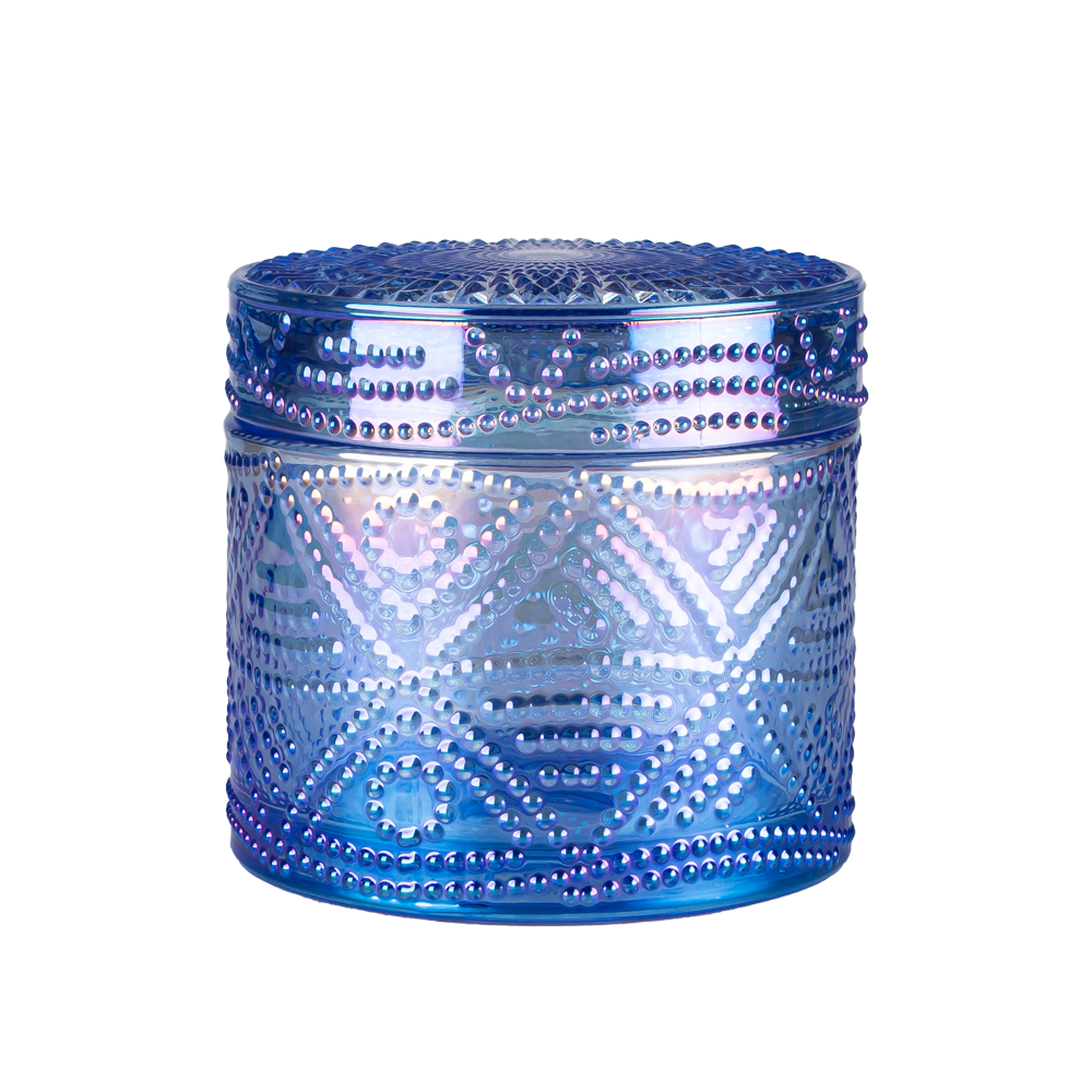 Barattolo di candela in vetro strutturato da 6 once con coperchio, lapislazzuli, bergamotto