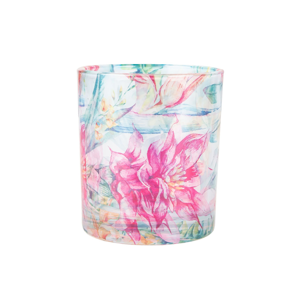 Vaso per candele in vetro con stampa a trasferimento termico da 8 once per candele profumate floreali