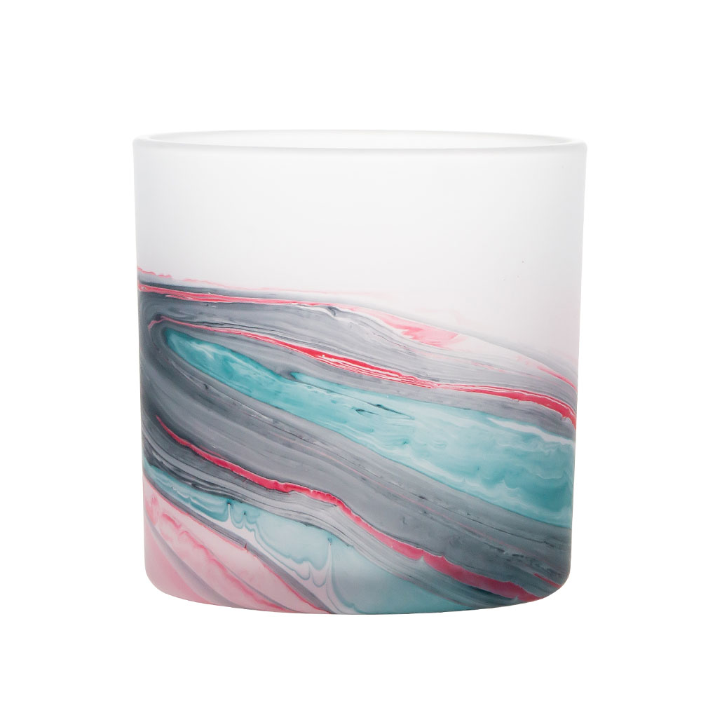 Suporte de velas de aromaterapia de luxo de vidro com decoração em aquarela espiral