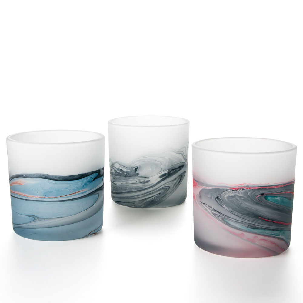 Suporte de velas de aromaterapia de luxo de vidro com decoração em aquarela espiral