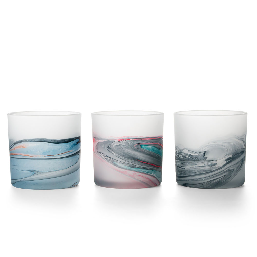 Suporte de velas de aromaterapia de luxo de vidro com decoração em aquarela espiral