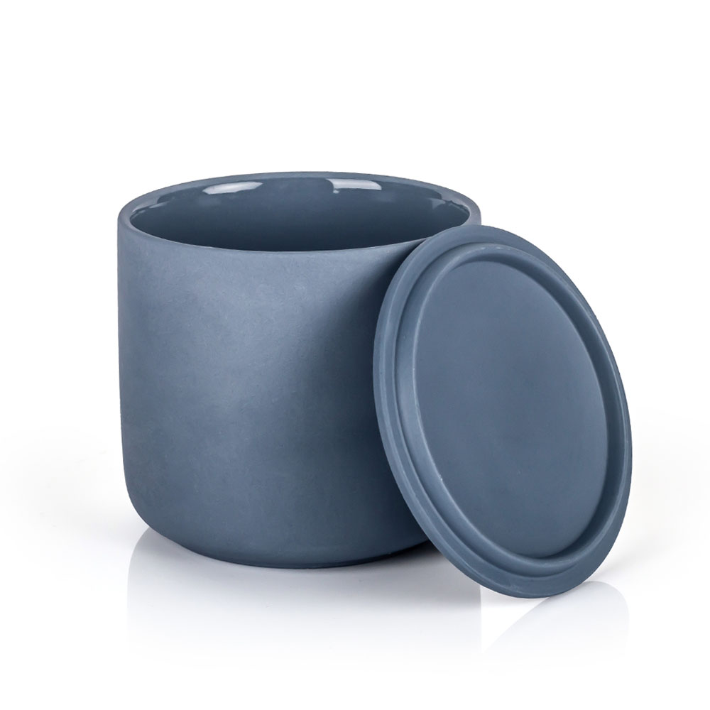 Modern Denim Ceramic Candle Jar With Lid Nordic Style