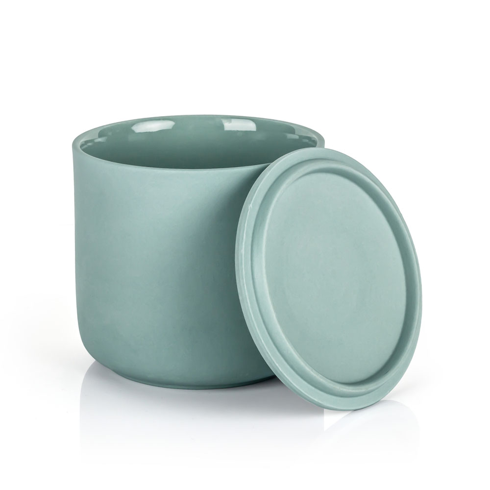 Contenedor de velas de eucalipto Ylang Tarro de cerámica con tapa