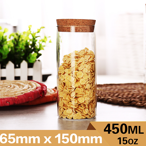 Frasco de almacenamiento de 15 oz con tapa de corcho Frasco de vidrio de borosilciato