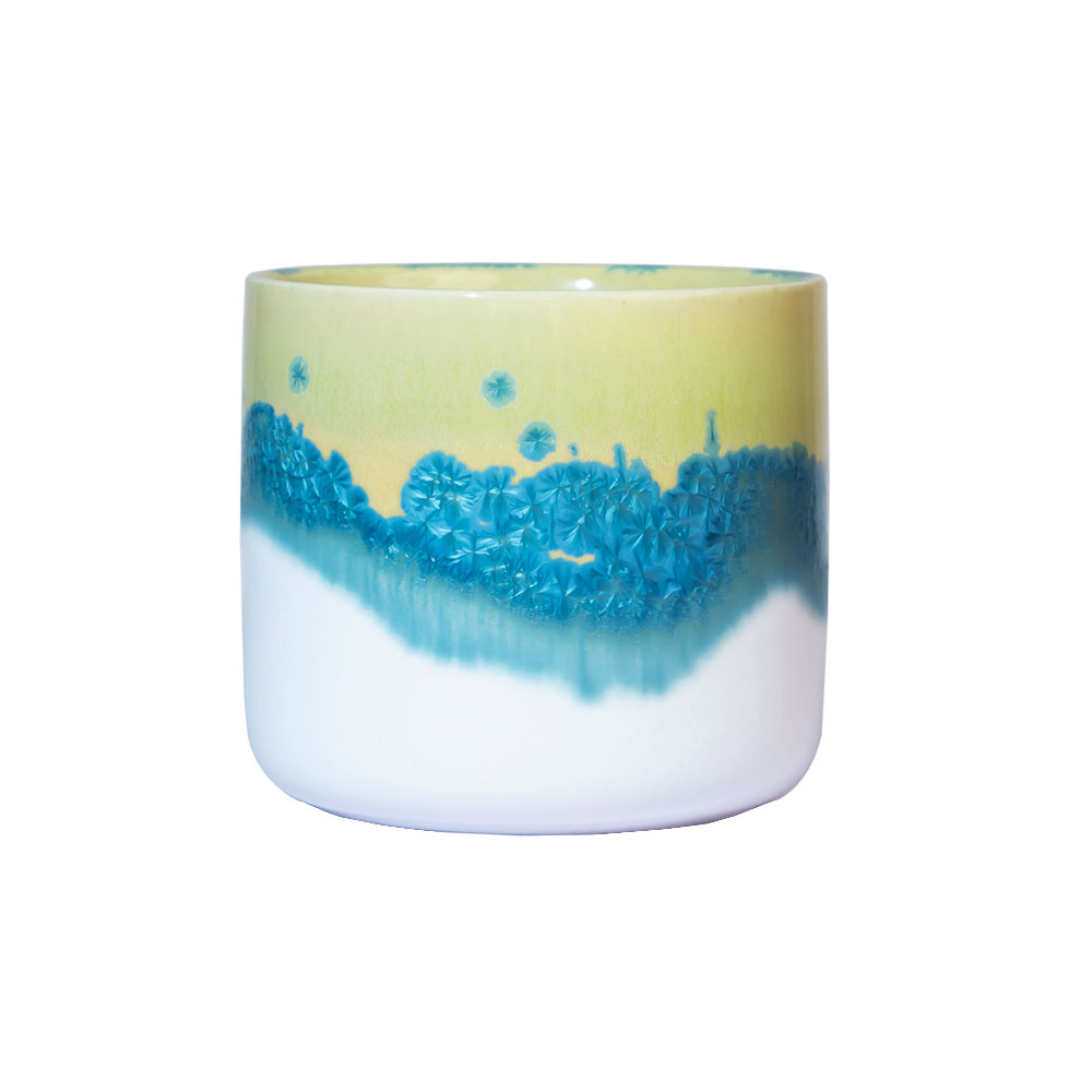 Portacandele in ceramica smaltata reattiva da 11 once vuoto