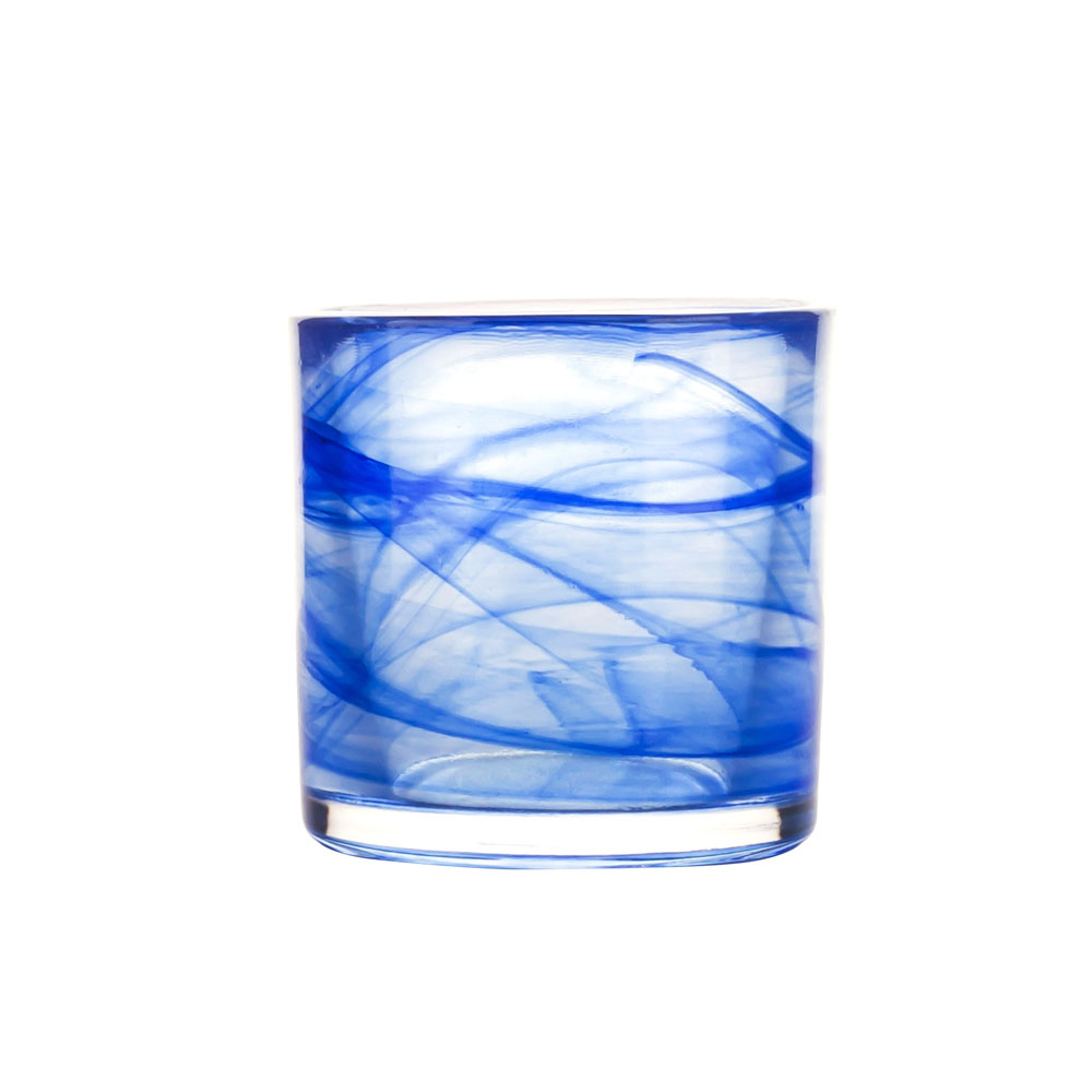 Remolino azul hecho a mano pequeño tarro de vela votiva portátil