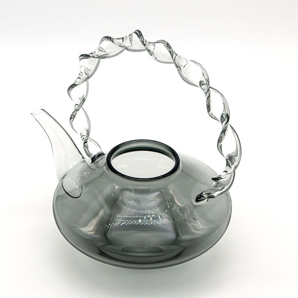 Periuk Teh Borosilikat Kelabu Hadiah Mewah dengan Pemegang Spirl dan Infuser Kaca Boleh Alih