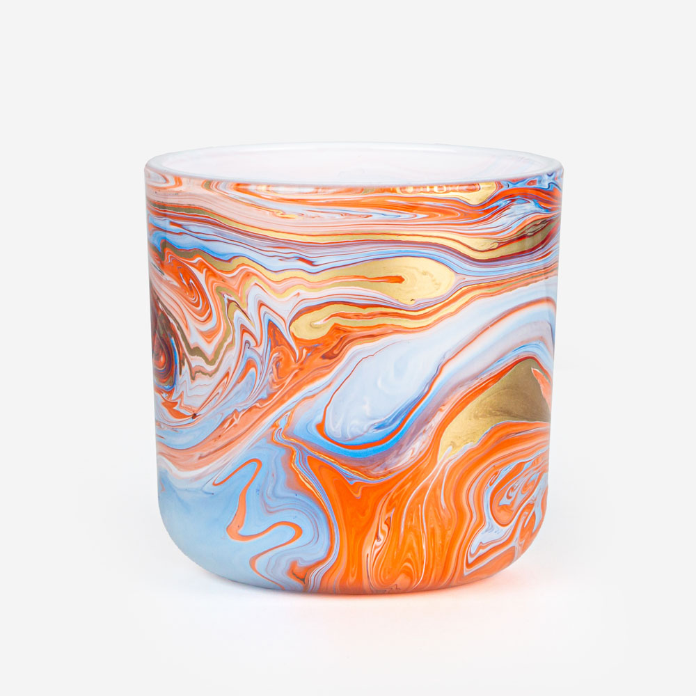 新开发 12oz 圆底水彩工艺玻璃蜡烛罐