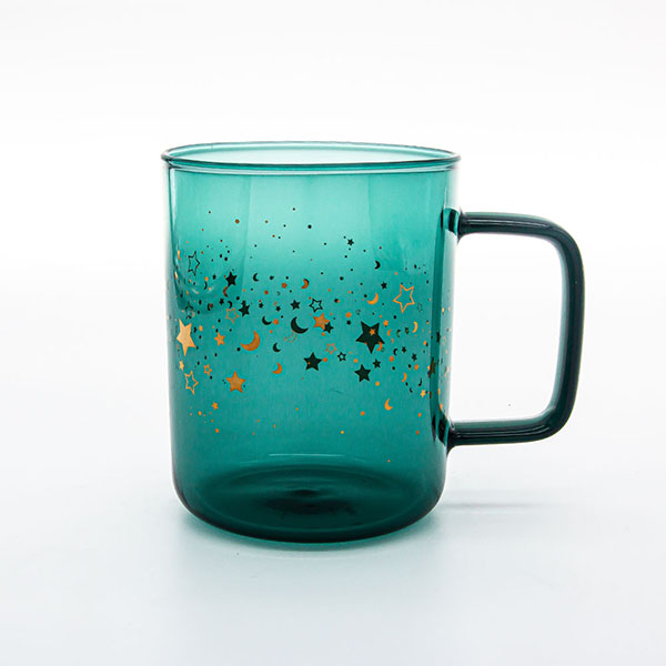 Luxus-Kaffeetasse „Sternennacht“, grün, 380 ml, einwandig, aus Borosilikat, hitzebeständig