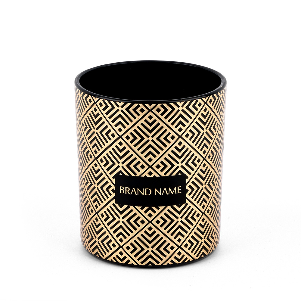 Suporte de vela preto hotstamping vidro 11 onças