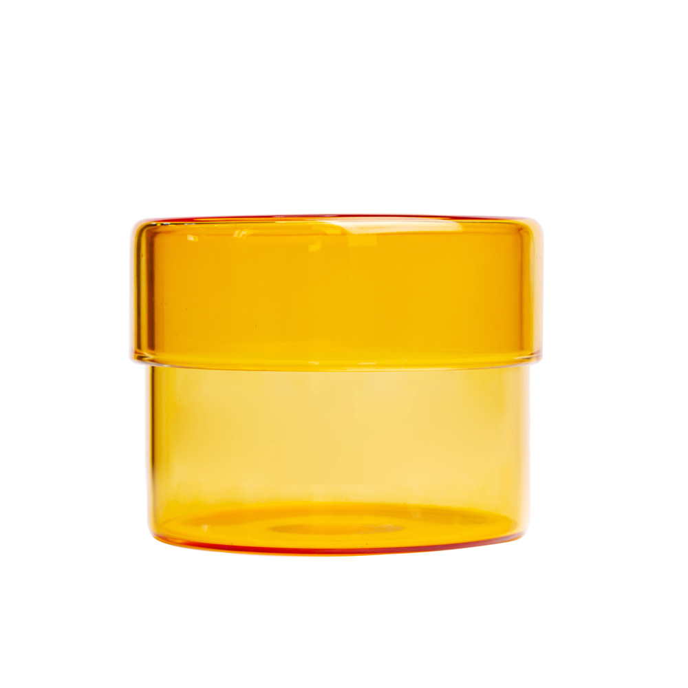 Luxuriöser Kerzenhalter aus Borosilikatglas mit Glasdeckel, transparent gelb