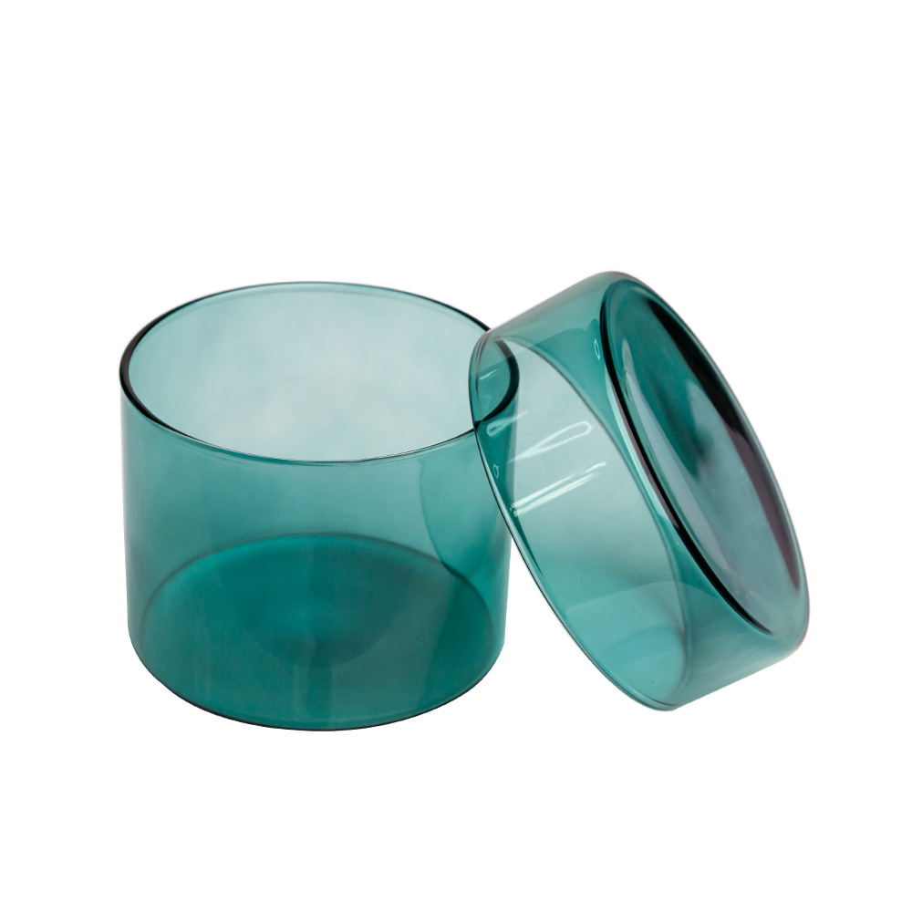 Vidrio de borosilicato verde azulado con tapa de vidrio para velas