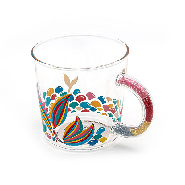 Colorful Fishtail Borosilicate Coffee Mug with Bead Handle