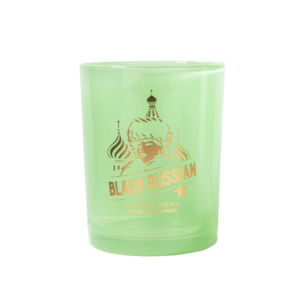 حامل شموع زجاجي اسطوانة 22 أونصة بالجملة مع طباعة ذهبية