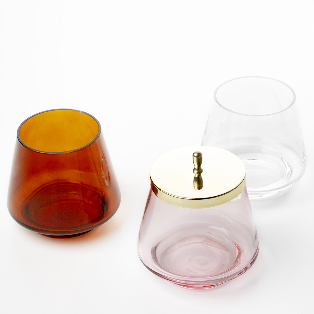 Tempat Lilin Kaca Piramid Premium Buatan Tangan 12oz Jelas, Amber, Merah Jambu