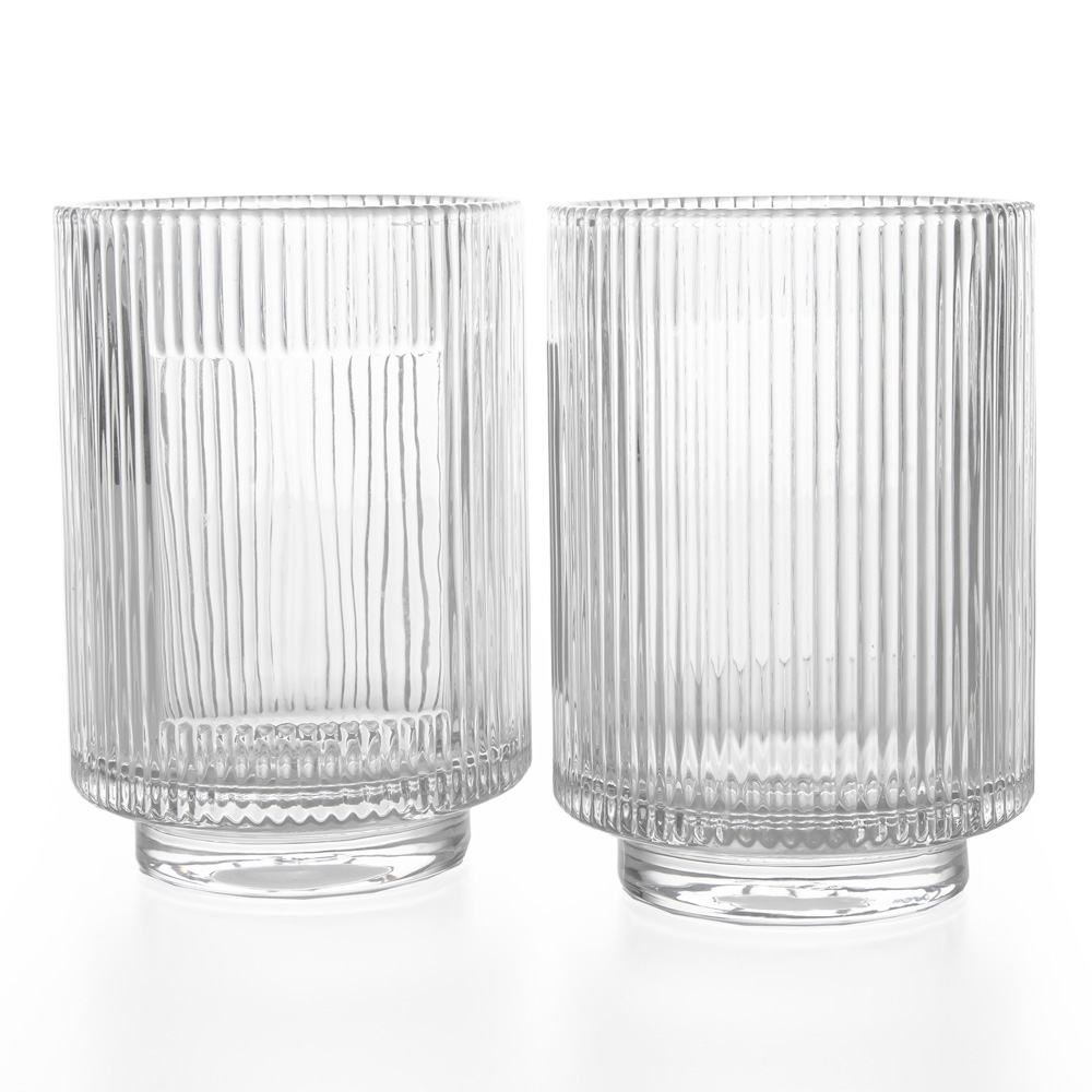 Ribbed Tumbler Glass Having Blank Label Stick Area