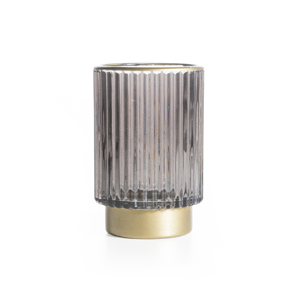 جرة شموع زجاجية شرائط مع زخرفة باللونين الرمادي والذهبي