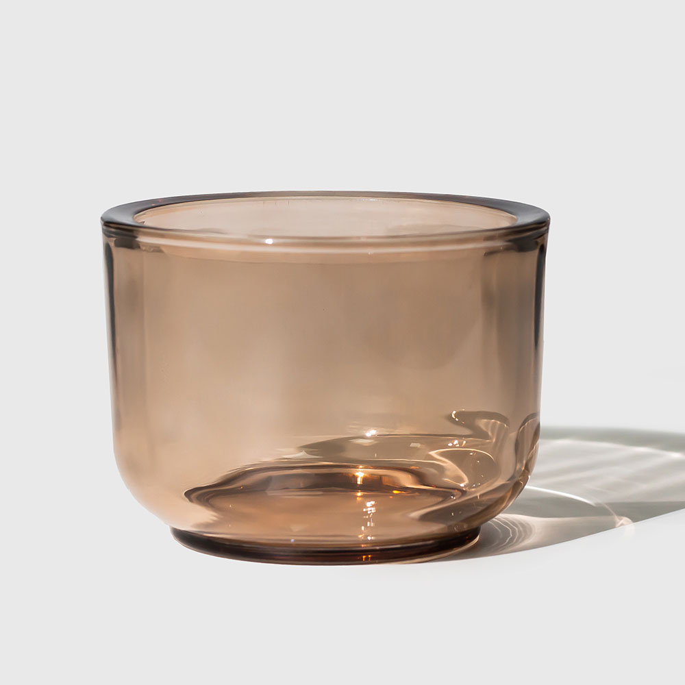 Dickes Kerzenglas, transparent, hellbraun