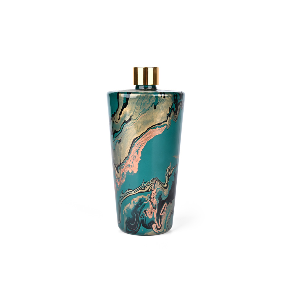 Modern Teal & Gold Swirl Decorative Bottle