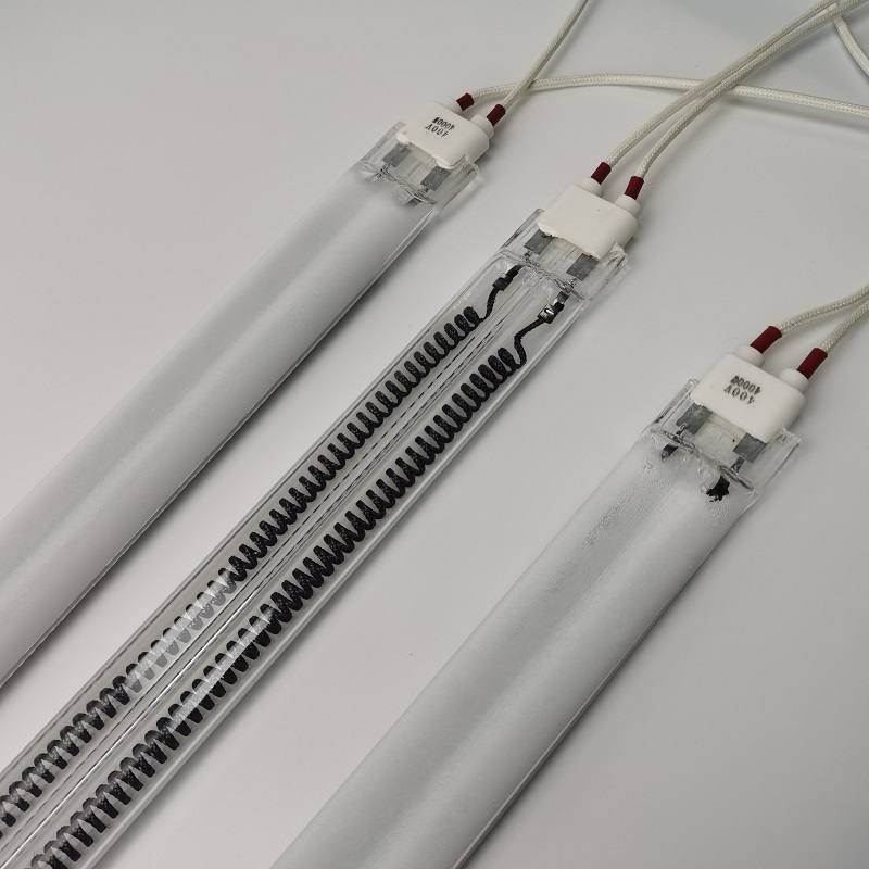 Half White Coated Twin Tube Infrared Heating Lamp Round Head 400V 2500W Infrared Halogen Heat Lamps