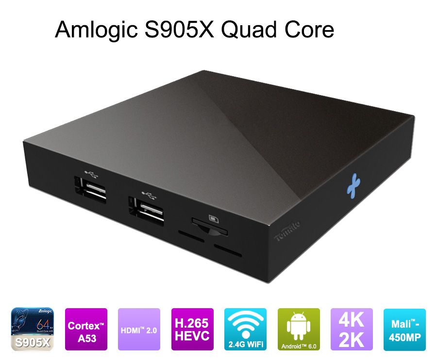 1080p สตรีมมิ่งสื่อเครื่องเล่น Amlogic S905X Android TV Box