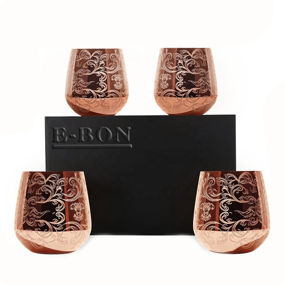 China Stemless Etching Wine Glasses 18 oz Copper Plated manufacturer