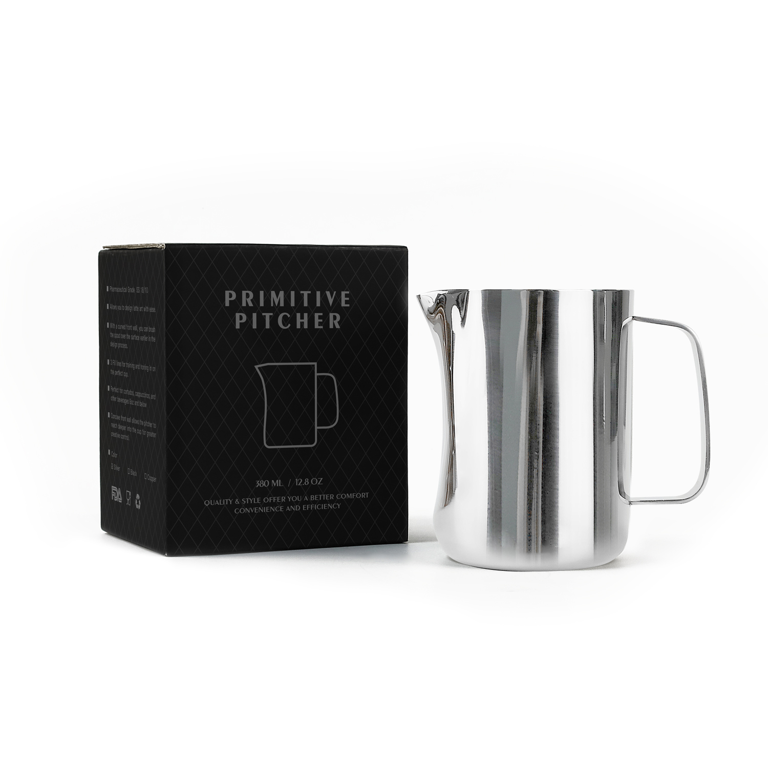 Logotipo personalizado direto da fábrica 380ml 500ml grau alimentício jarro de leite de aço inoxidável preto prata café jarro de leite espumante