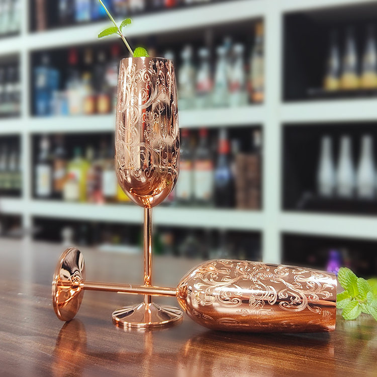 China Etching Design Food Grade Stainless Steel Goblet Wine Cup Champagne Glasses manufacturer