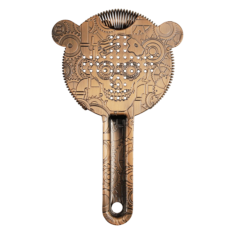 New Design Vintage Style Etching Copper Plating Bartender Kit Stainless Steel Bar Cocktail Strainer