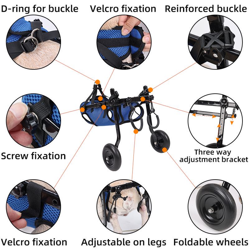 Producto personalizado para perros, venta al por mayor, silla de ruedas plegable ajustable para perros discapacitados/recuperación/mascotas discapacitadas, soporte para patas de perros mayores
