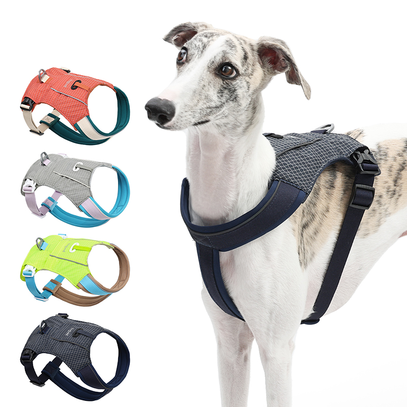 Conjunto de arnés para perros de lujo personalizado, ajustable, sin tirones, arneses con estampado de logotipo resistente, mochila de seguridad para mascotas, arnés de embalaje