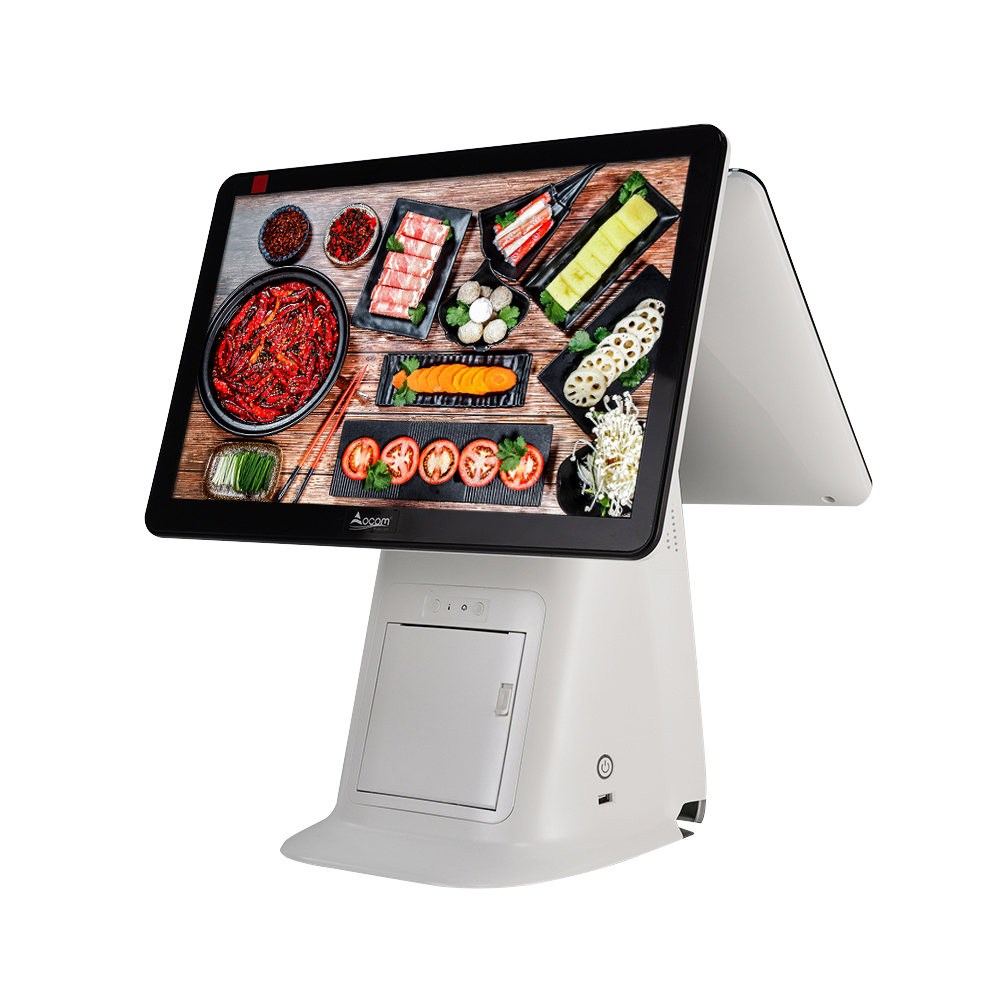 POS-G156 impressora de recibos de 15,6 polegadas, scanner de código de barras, tela dupla, tudo em um sistema pos, tela de toque android, máquina pos