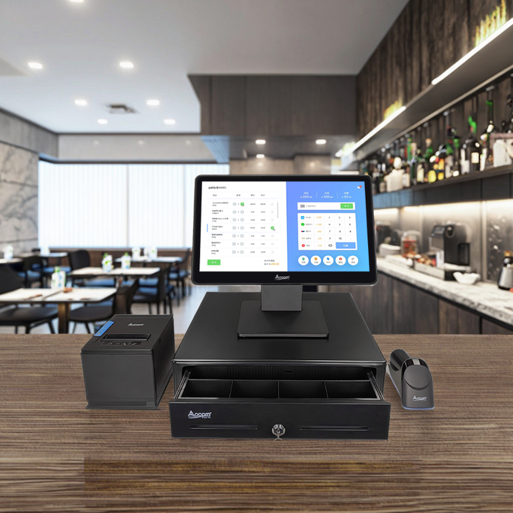 OEM 15.6 Inch Pos Systems Manufacturer Windows10 Point of Sale Pos Machine Flexible MSR VFD Second Display Optional