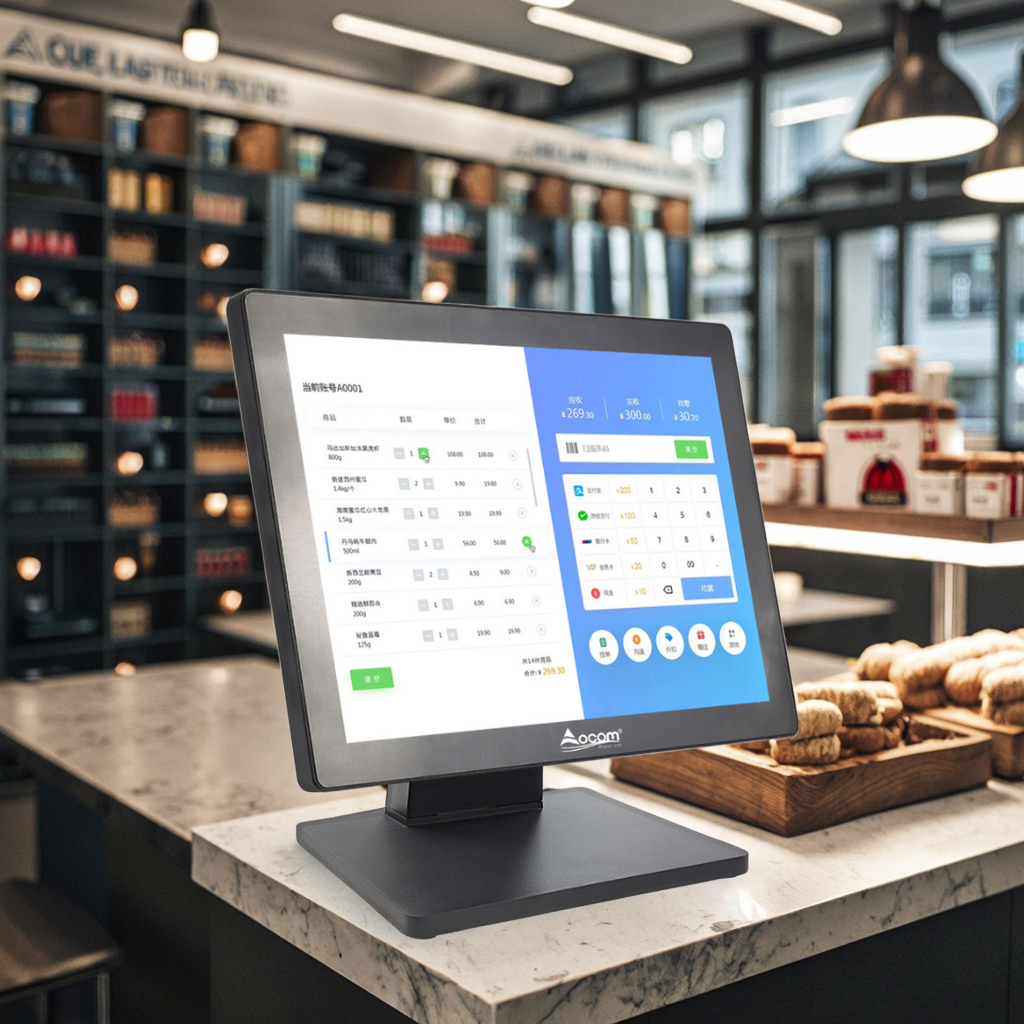 15.1 inch ramen POS Machine van retail touchscreen point of sale supermarkt pos -systeem allemaal in één kassa